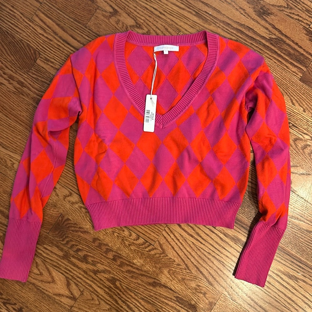 Olivia Ceous V-Neck Argyle Sweater NWT